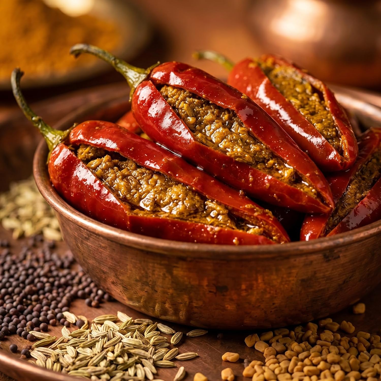 Stuffed Red Chilli Pickle, Banarasi Lal Bharwa Mirch Ka Achar